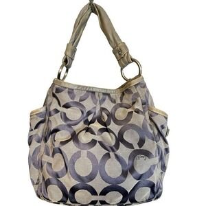 Coach Parker Hobo Bag Purse Purple Silver Canvas Hand Shoulder Leather Trim